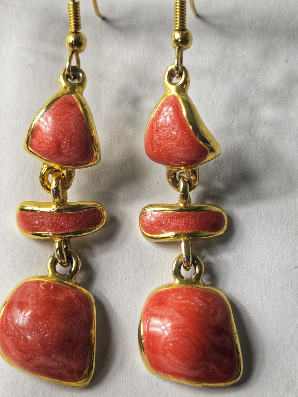 Vintage Gold-Tone Orange Enamel Dangle Earrings